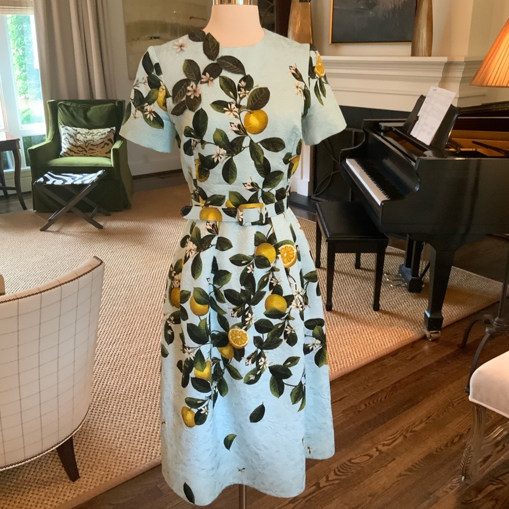 Oscar de la Renta Lemon Print Midi Dress
